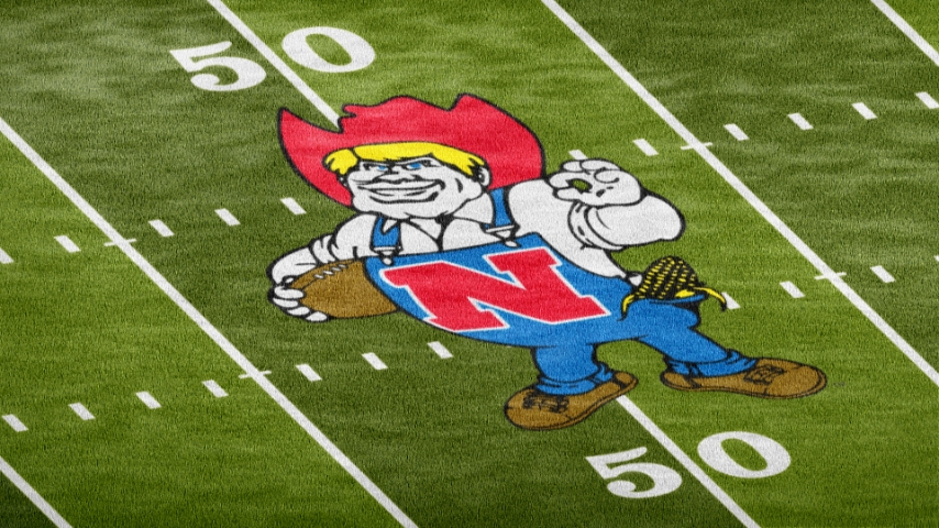 image of husker mascot in middle of the field